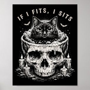 Póster Si cabe sentarse Cráneo de gato negro Minimalista 