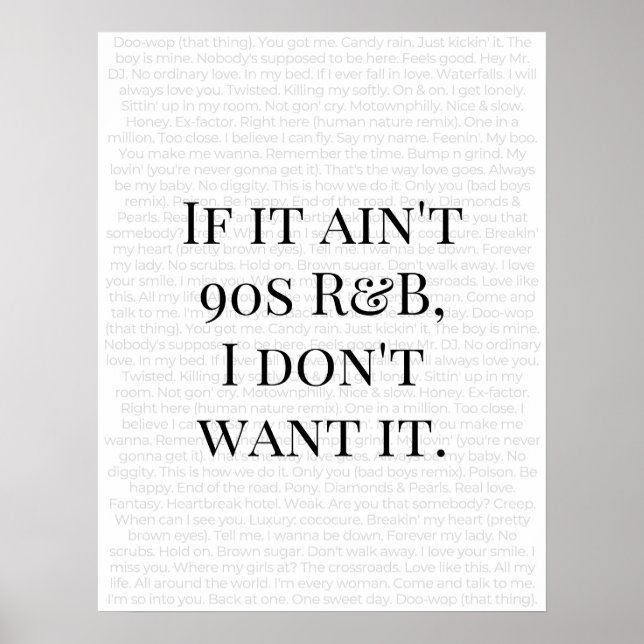 Póster "Si no es R&B de los 90, no lo quiero" Tee (Frente)