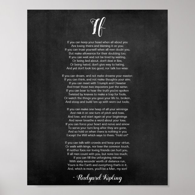 Póster Si poema de Rudyard Kipling Black and White Poster (Frente)