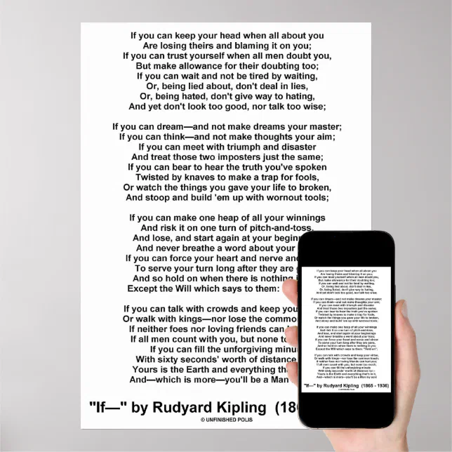 Póster Si Poema De Rudyard Kipling (Sin Foto De Kipling) | Zazzle.es