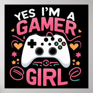 Póster Sí, soy una chica jugadora: Controlador rosa y bla