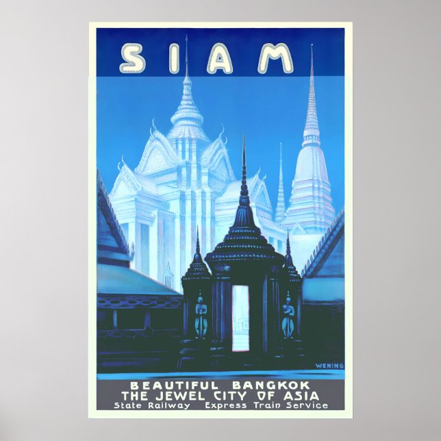 Póster Siam Thailand Bangkok Temples Asia Wolrd Travel (Frente)