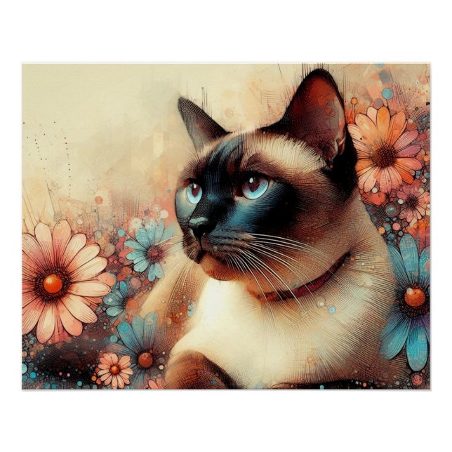 Póster siamese cat and flowers (Anverso)