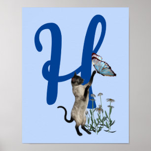 Póster Siamese Cat Butterfly Monogram Initial H