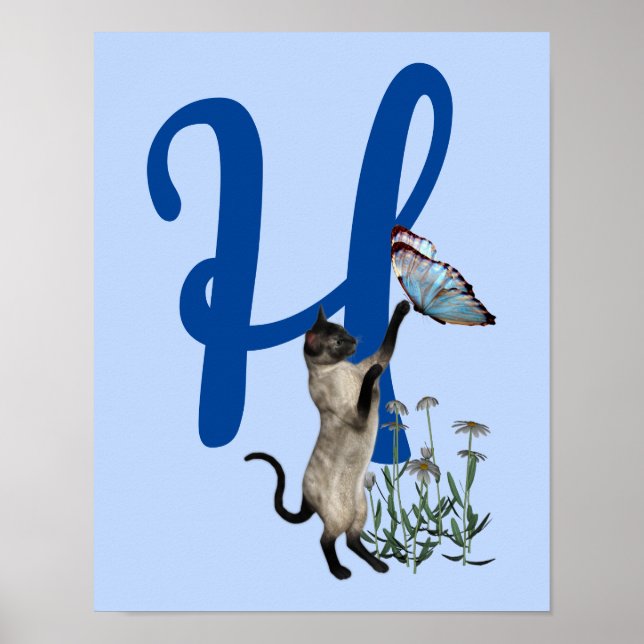 Póster Siamese Cat Butterfly Monogram Initial H (Frente)