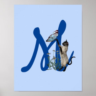Póster Siamese Cat Butterfly Monogram Initial M