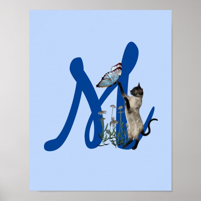 Póster Siamese Cat Butterfly Monogram Initial M (Frente)