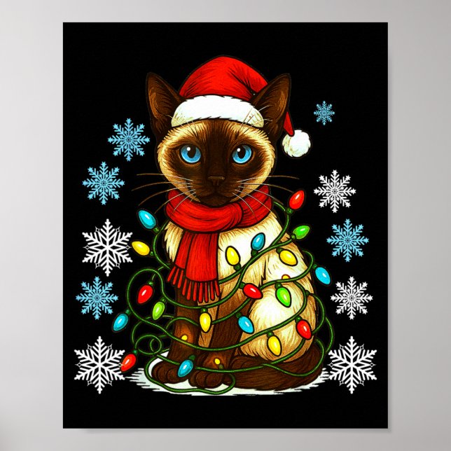 Póster Siamese Cat Cute Cat Lover Cat Xmas Holiday Santa  (Frente)