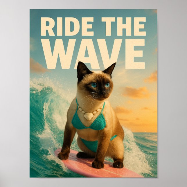 Póster Siamese Cat is surfing  (Frente)