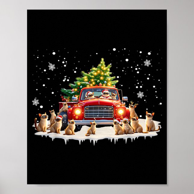 Póster Siamese Cat Red Truck Christmas Tree Santa Ugly Xm (Frente)