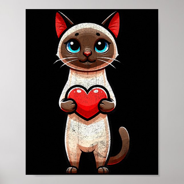 Póster Siamese Cat Valentines Heart Lover Funny Boys Girl (Frente)