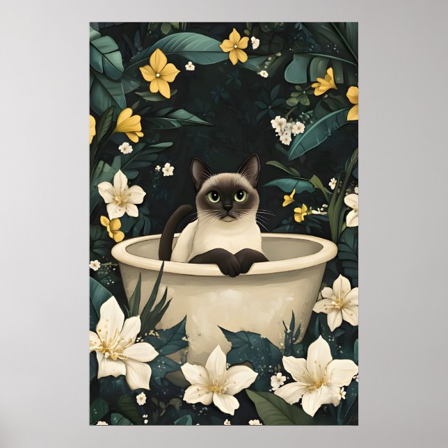 Póster Siamese In Bathtub Poster, Funny Cat Poster (Frente)