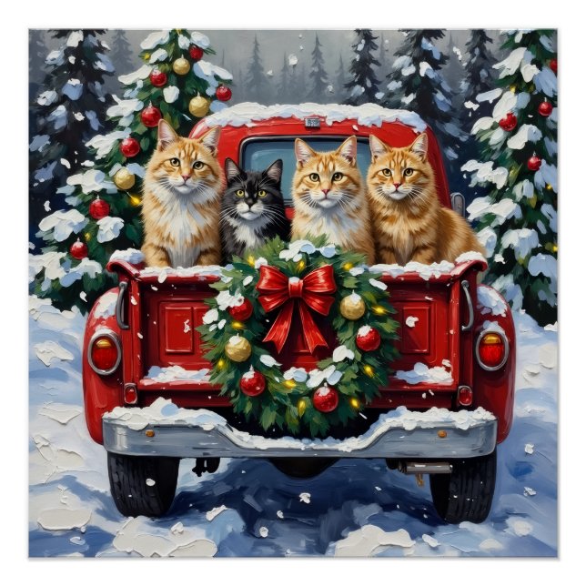 Póster Siberian Cat Christmas Red Truck Holiday (Anverso)