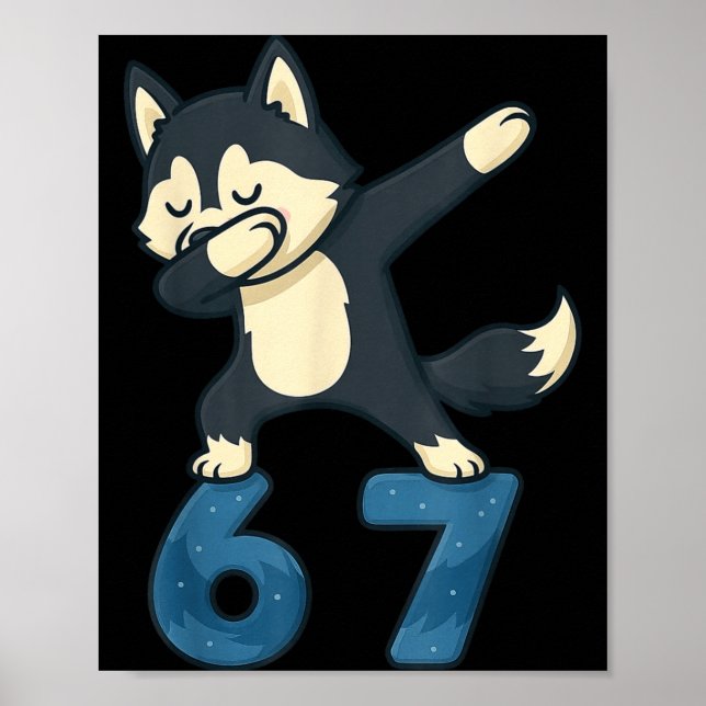 Póster Siberian Husky Dog Dabbing 67 Meme Six Seven Funny (Frente)