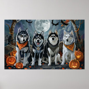 Póster Siberian Husky Halloween Espeluznante