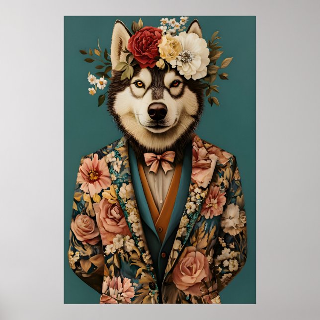 Póster Siberian Husky In Suit Poster, Husky Portrait (Frente)