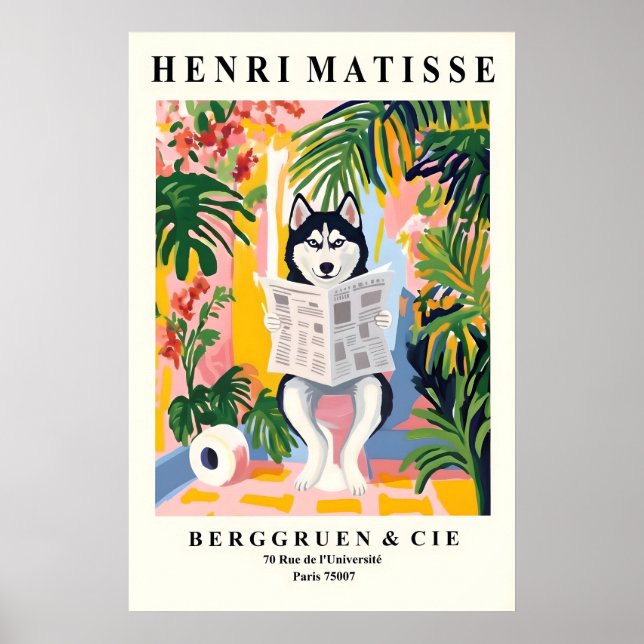 Póster Siberian Husky on Toilet Art - Matisse Style (Frente)