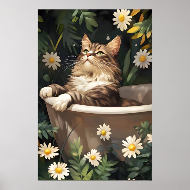 Póster Siberian In Bathtub Poster, Funny Cat Poster (Frente)