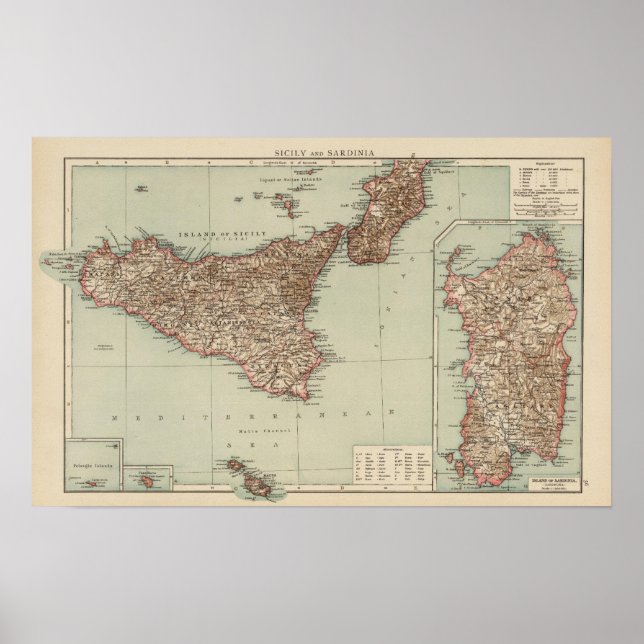 Póster Sicilia, Cerdeña (Frente)