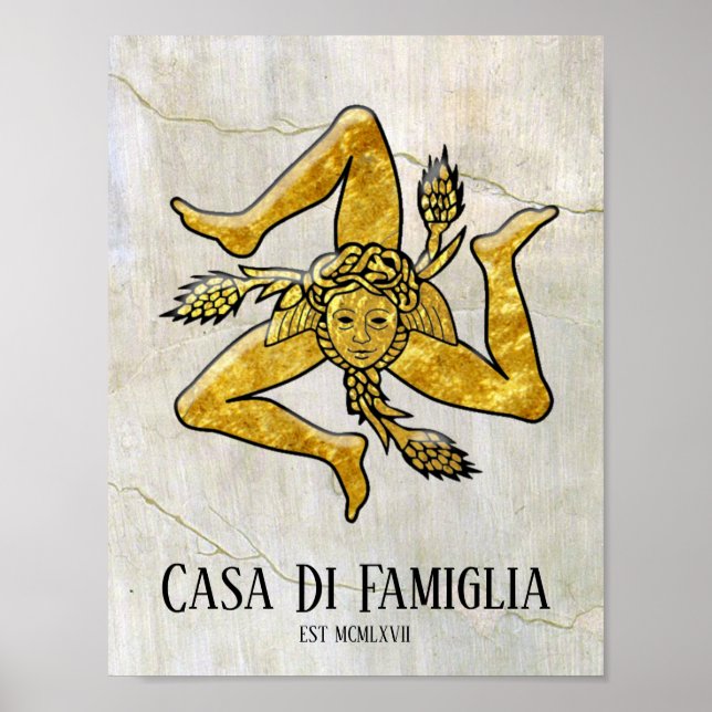 Póster Siciliano Trinacria Tu Texto (Frente)