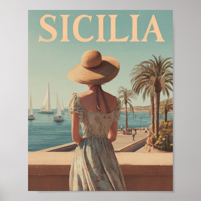 Póster Sicily 50s vintage travel (Frente)