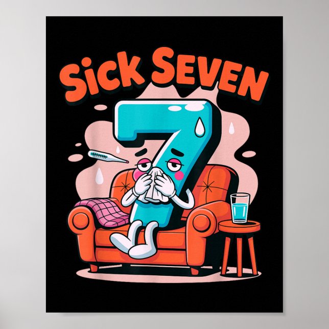 Póster Sick Seven 67 Funny Wordplay Costume Math Joke Hum (Frente)