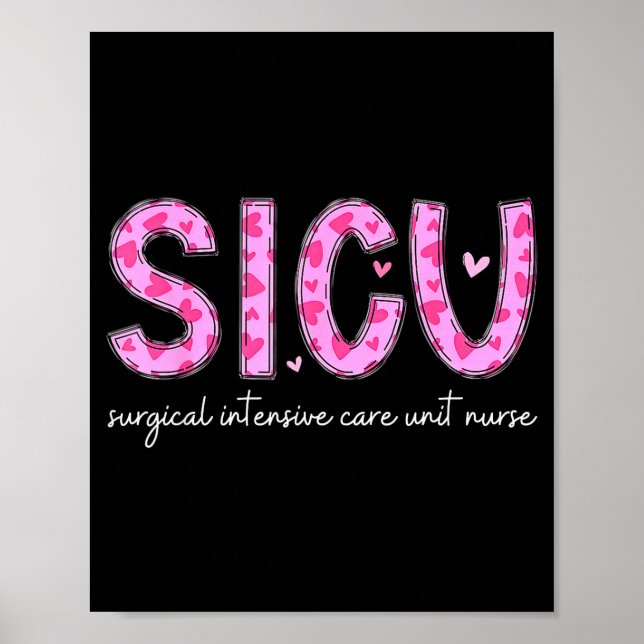 Póster Sicu Nurse Heart Valentines Day Surgical Intensive (Frente)