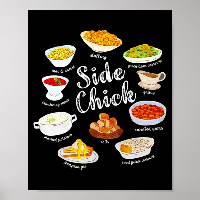 Póster Side Chick,funny Thanksgiving Dishes Gift Tee Men  (Frente)