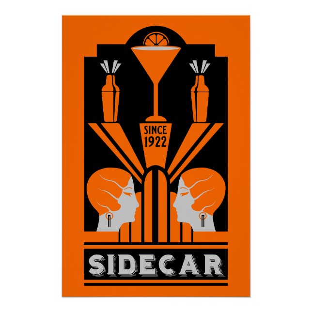 Póster Sidecar Cocktail Art Deco (Anverso)