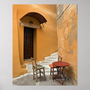 Póster Sidewalk table setting, Chania, Crete, Greece