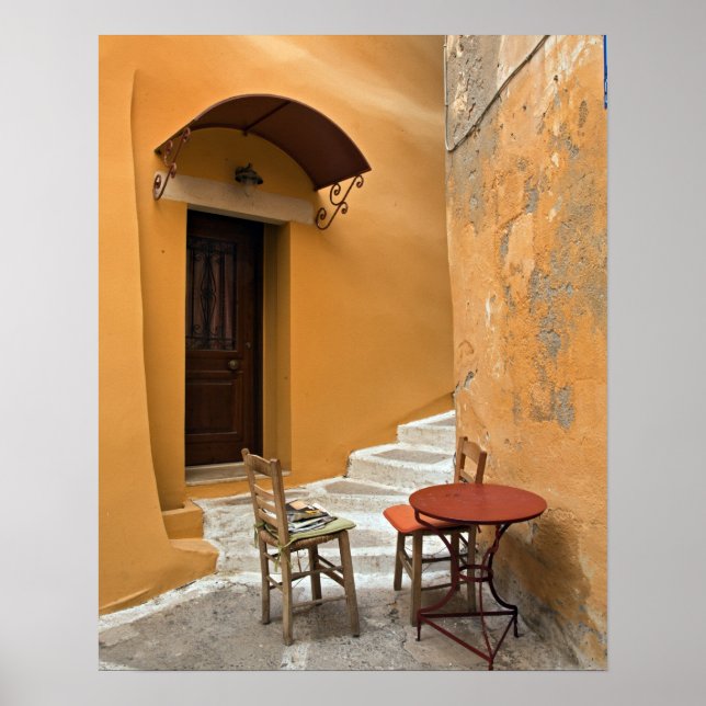 Póster Sidewalk table setting, Chania, Crete, Greece (Frente)