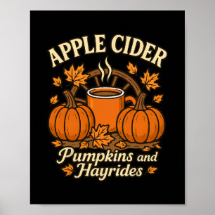 Póster Sidra de manzana calabazas y paseos en carro Cute