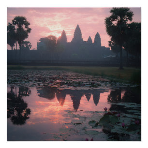 Póster Siem Reap Wat Camboya Lago Vintage 