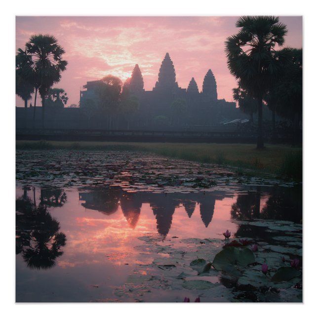Póster Siem Reap Wat Camboya Lago Vintage  (Anverso)