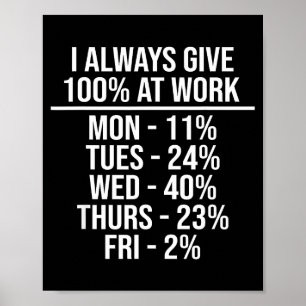 Póster Siempre doy el 100% en el trabajo Citas divertidas