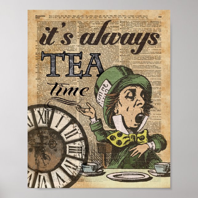Póster "Siempre es tiempo de té" Mad Hatter Dictionary Ar (Frente)