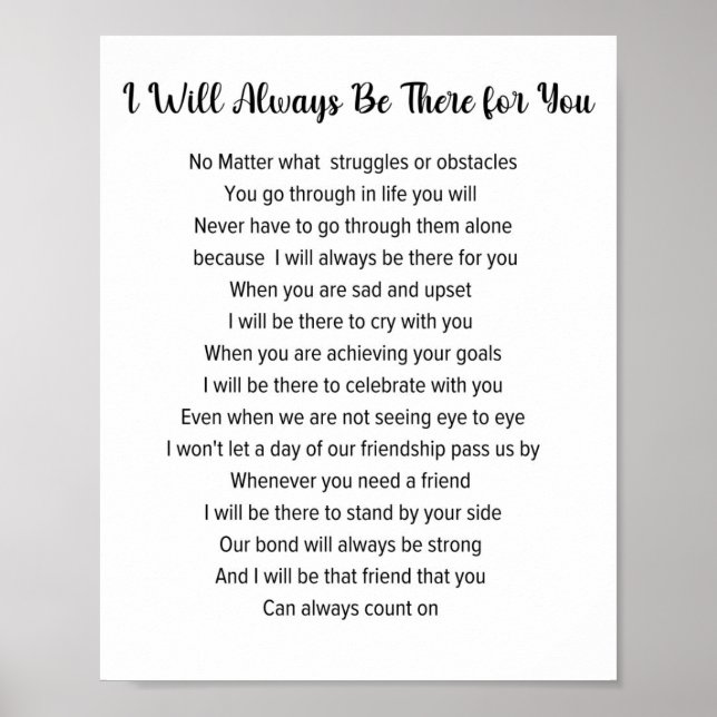 Póster Siempre Estaré Ahí Para Tu Poema De Amistad. (Frente)