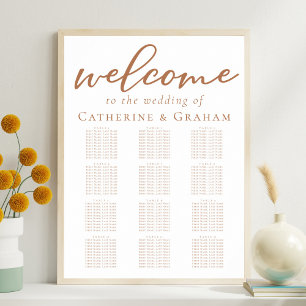 Póster Sienna Brown Script Boda 12 Tabla de asientos
