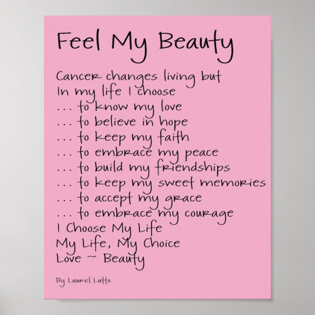 Póster Siente mi belleza Cáncer poema Poster de texto (Frente)