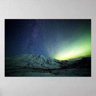 Póster Sierra Aurora Borealis y Vía Láctea Alaska