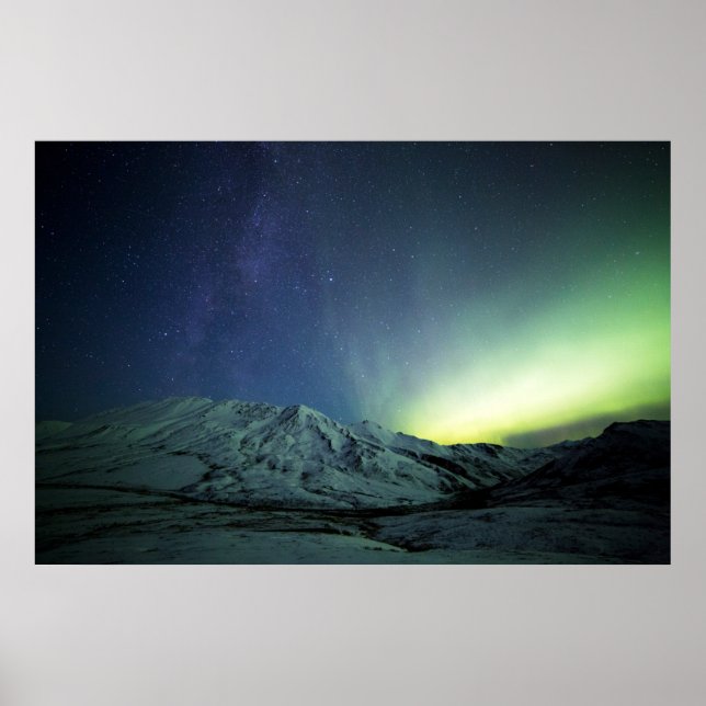 Póster Sierra | Aurora Borealis y Vía Láctea Alaska (Frente)