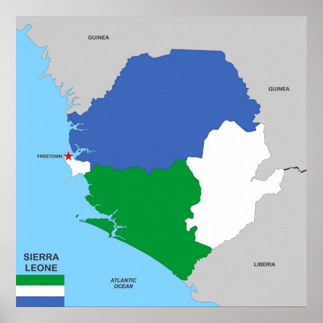 Póster sierra leone country political map flag (Frente)