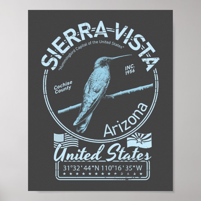 PÓSTER SIERRA VISTA ARIZONA - ILUSTRACION HUMMINGBIRD (Frente)