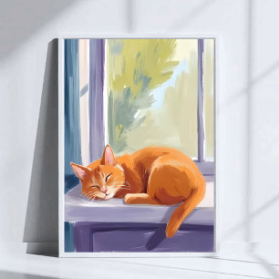 Póster Siesta de gato Gato naranja acuarela mascota