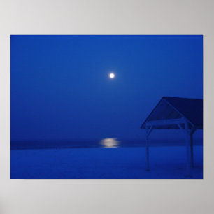 Póster Siesta Key, Florida - Luna llena sobre el golfo al
