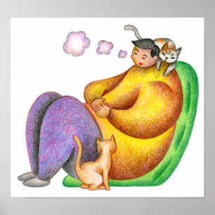Póster Siesta pasada con el gato.