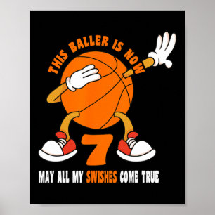 Póster Siete años Feliz 7° cumpleaños de Baloncesto