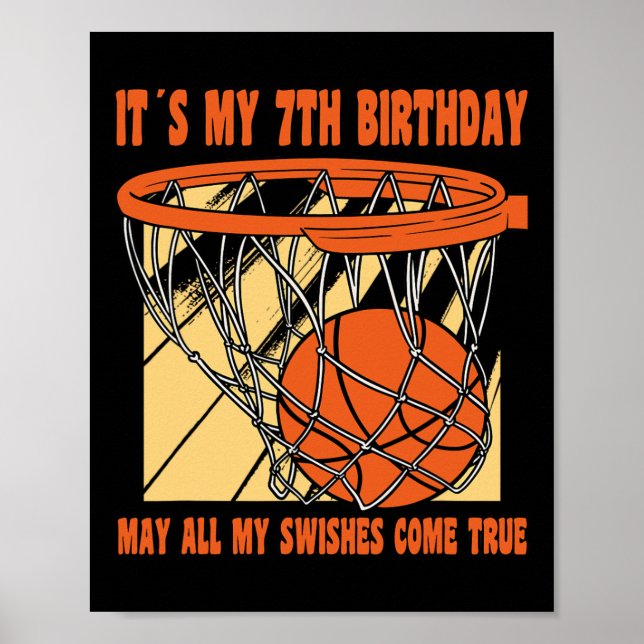 Póster Siete años Feliz 7° cumpleaños de Baloncesto (Frente)