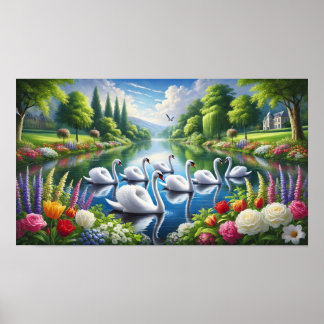 Póster Siete Cisnes Nadando