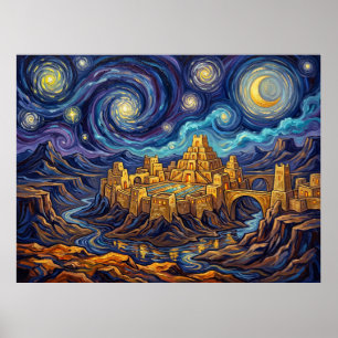 Póster Siete Ciudades de Cibola Noche Estrellada Fantasía